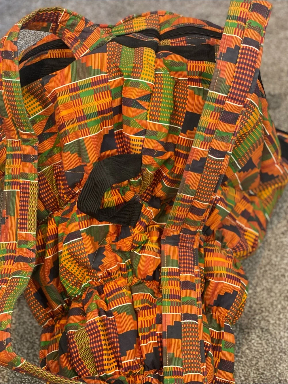 Like New! Kaces III African Drum Print Orange Green Patterned Backpack